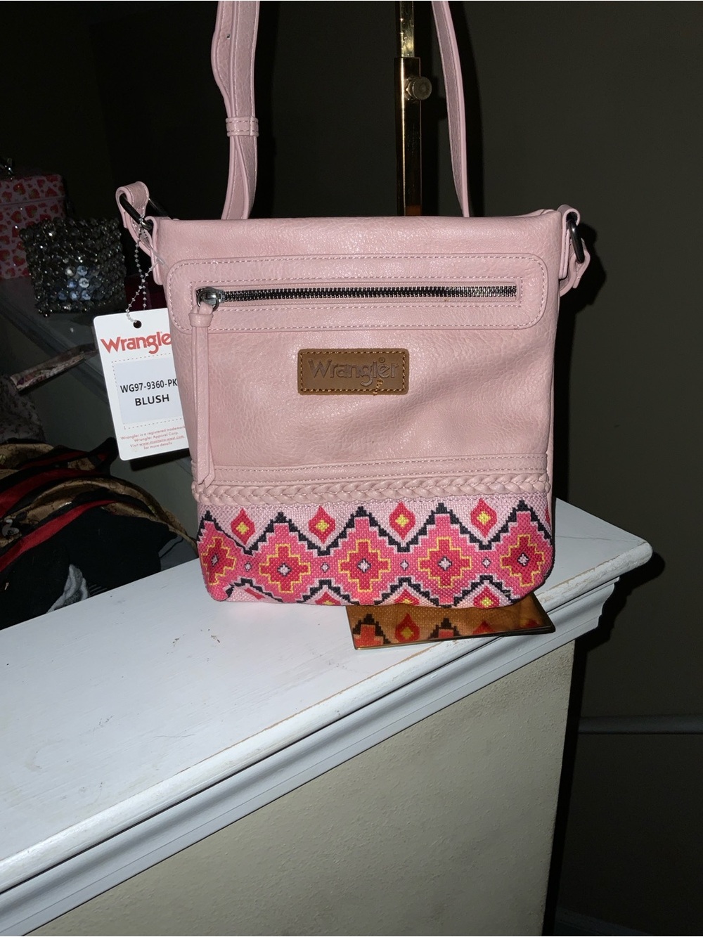 Wrangler Pink Crossbody Bag with Geometric Embroidery